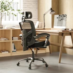 Retractable Footrest Ergonomic Swivel Office Chair With Lumbar Support Pillow And Padded Armrests