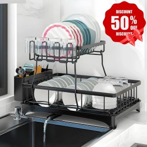Dish Racks For Kitchen Counter, Stainless Steel Kitchen Dish Drying Rack With Drainboard, Detachable Dish Drainers With Utensil Holders
